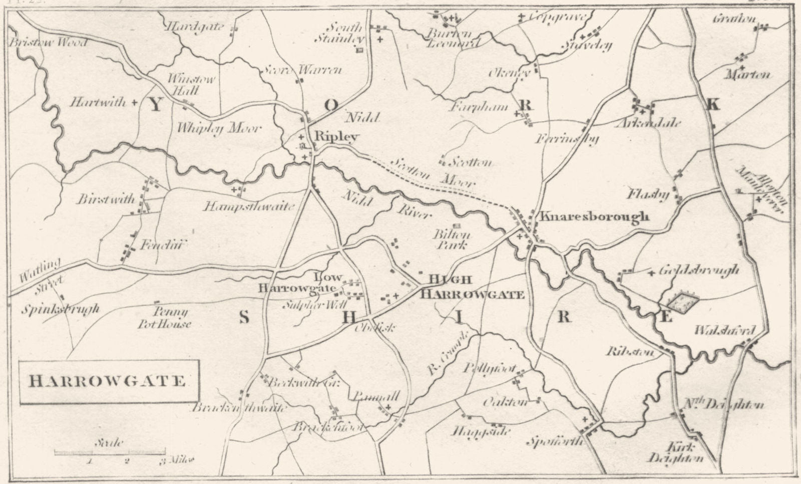 YORKSHIRE. Harrogate (1)  1808 old antique vintage map plan chart